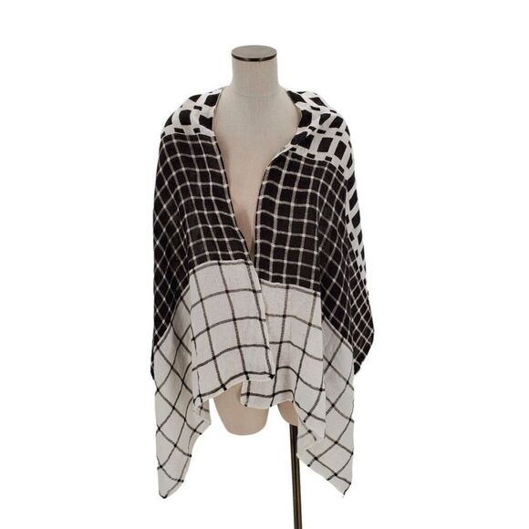 Womens Oversized Scarf Wrap Rectangle Black White Squares - Picture 1 of 5